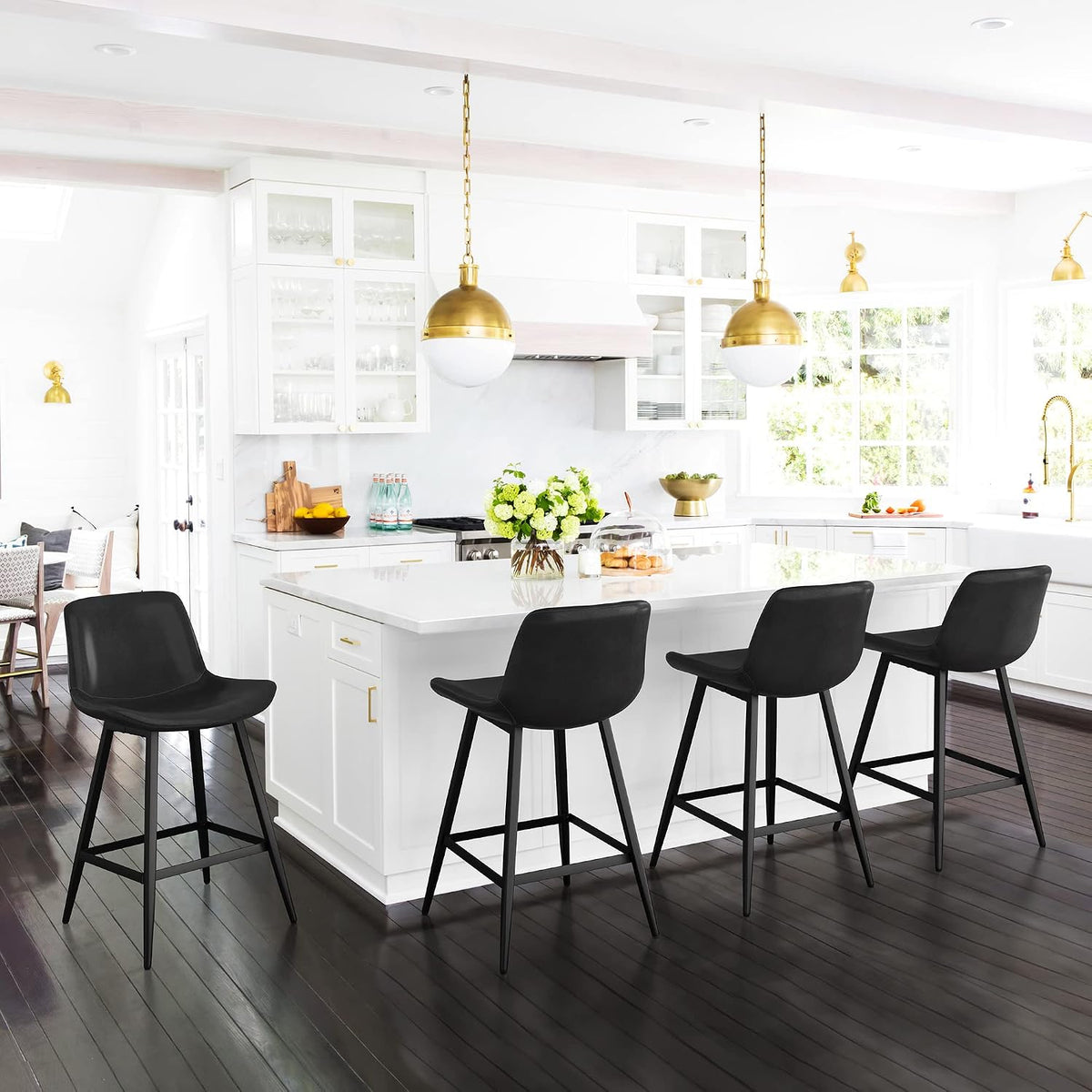 2 modern black bucket counterheight barstools