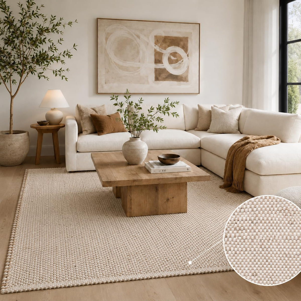 Hand woven jute boho area rug