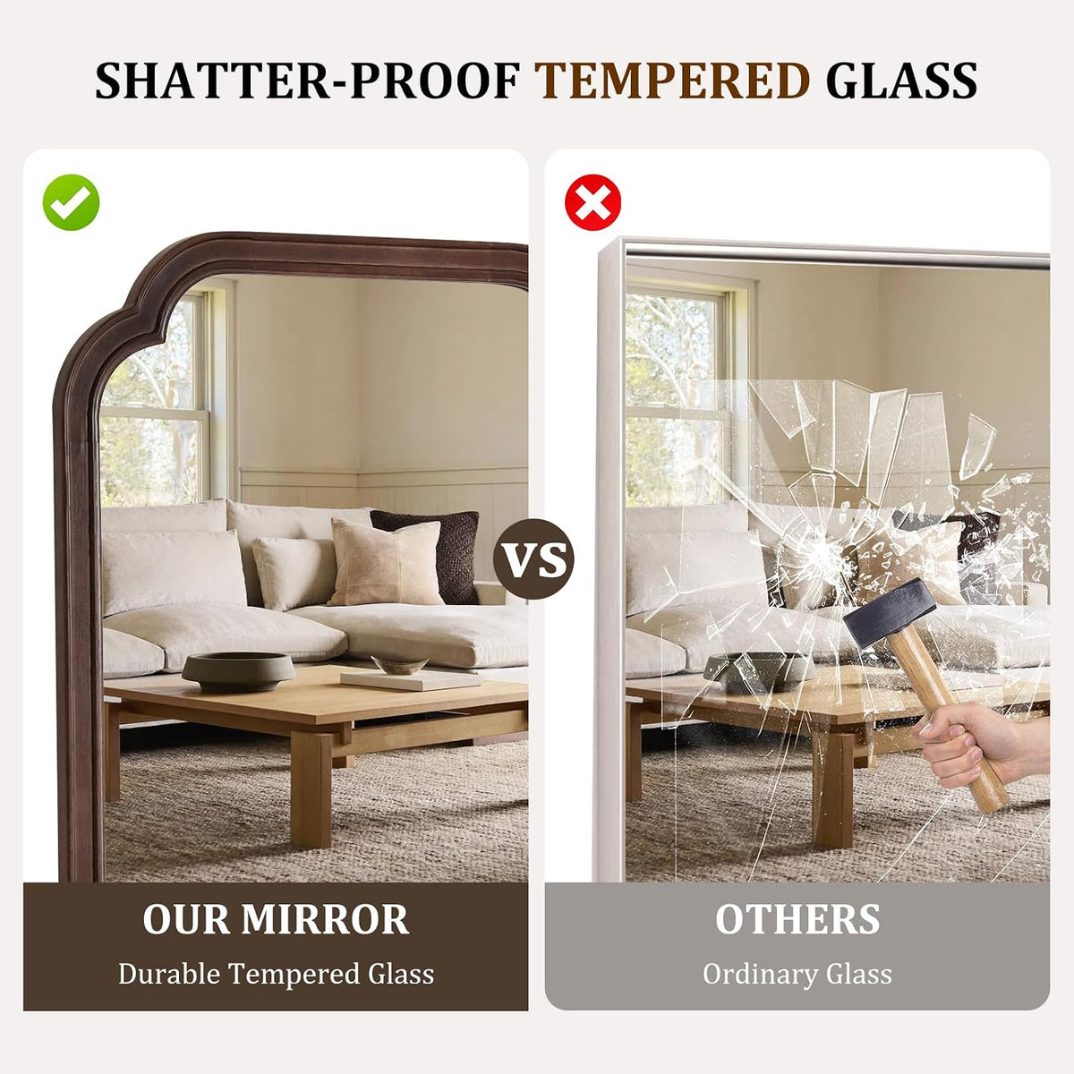 Rustic natural wood full-length mirror