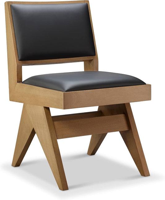 Black leather & oak mid-century side chair