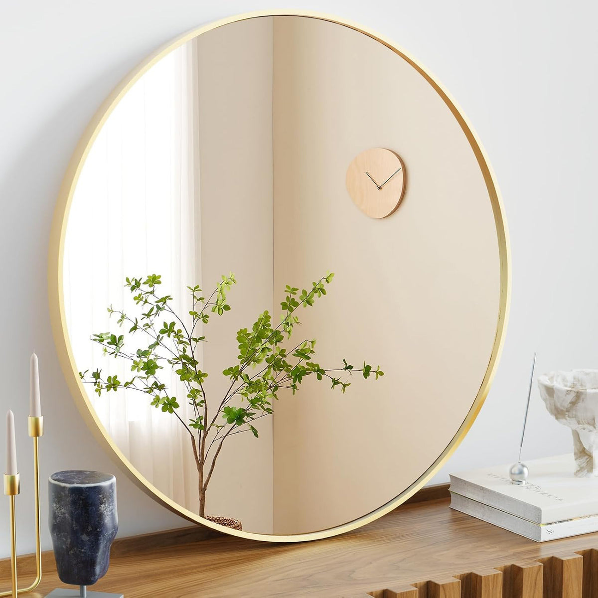 36" round gold wall mirror