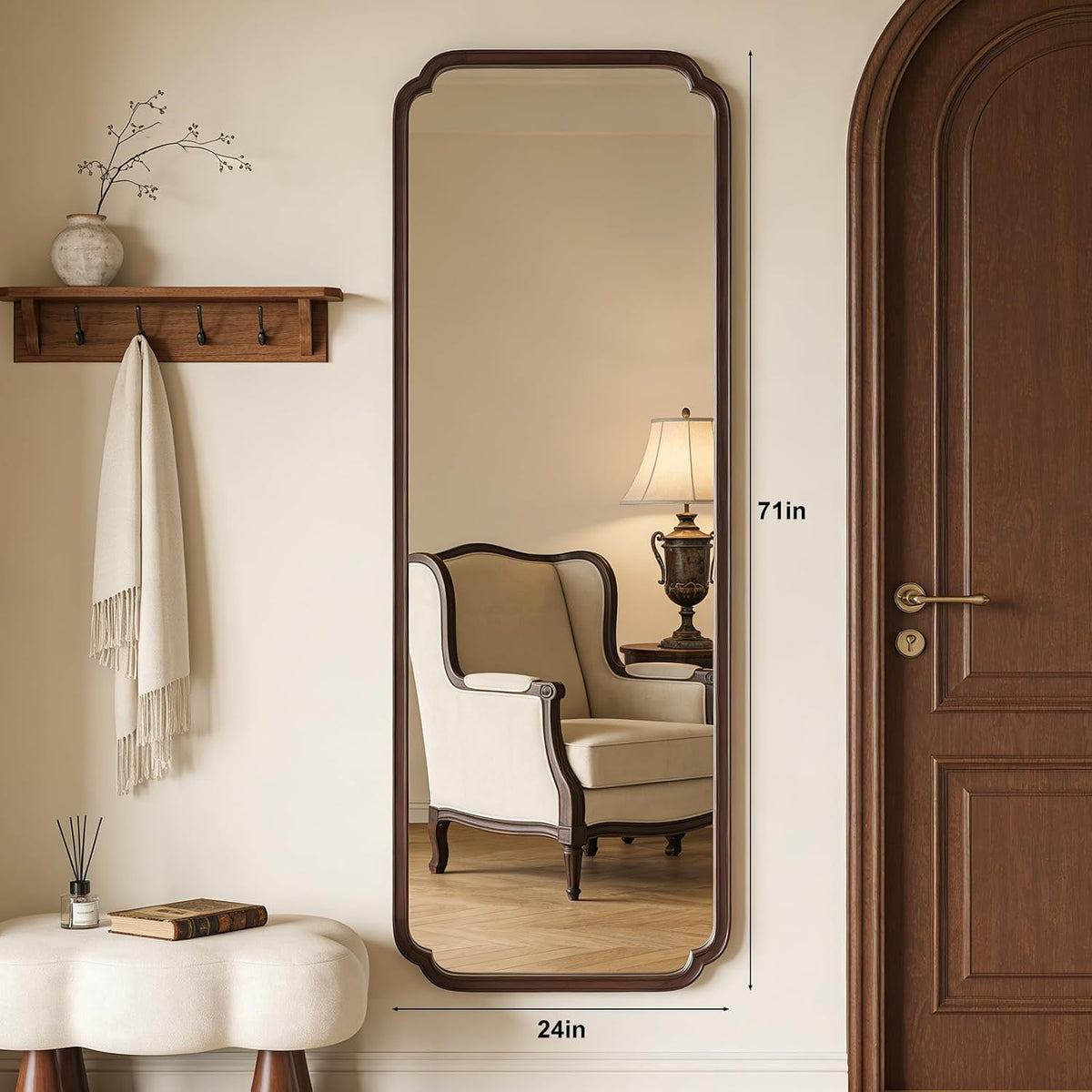 Rustic natural wood full-length mirror