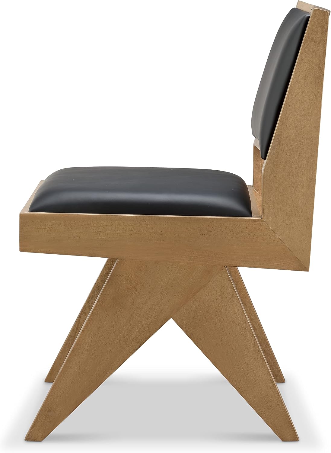 Black leather & oak mid-century side chair