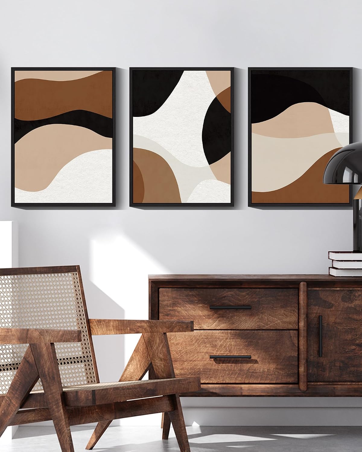 Black abstract geometric framed wall art