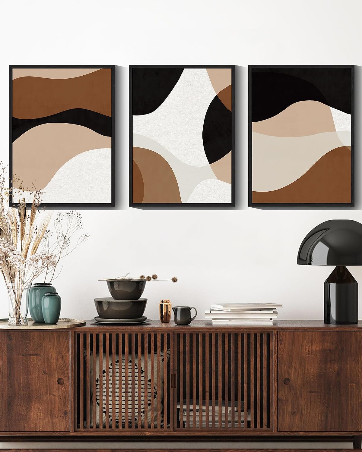 Black abstract geometric framed wall art