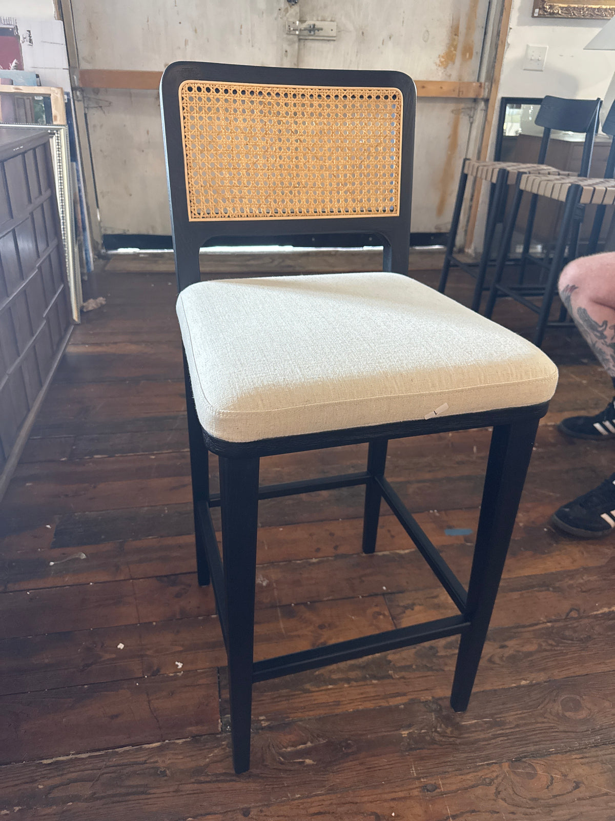 Four Hands counterheight barstool in Savile Flax w/ cane back 🥂