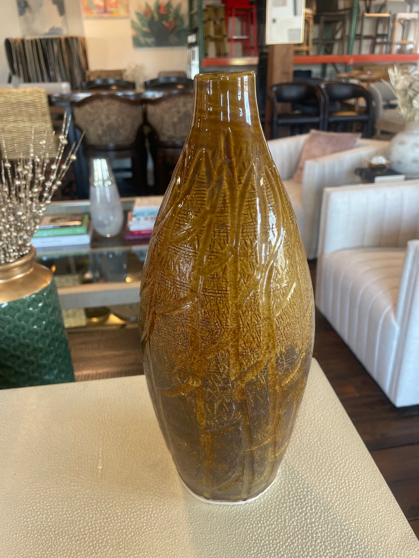 12” tall deep orange & purple ceramic vase 💐
