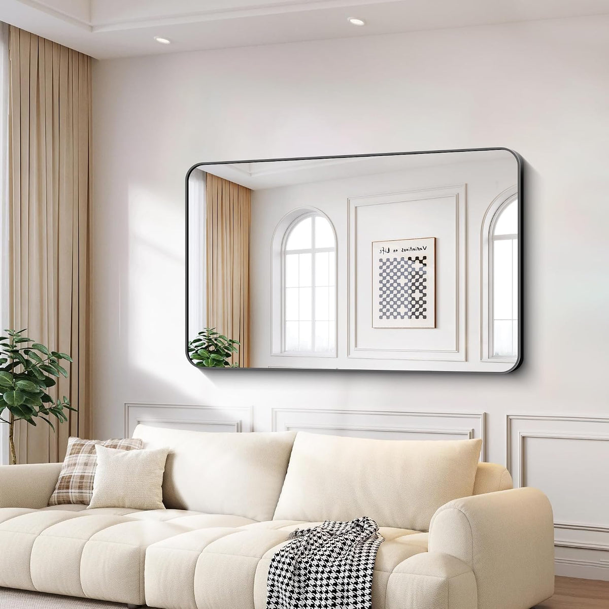 Oversized 60x36 black bathroom mirror