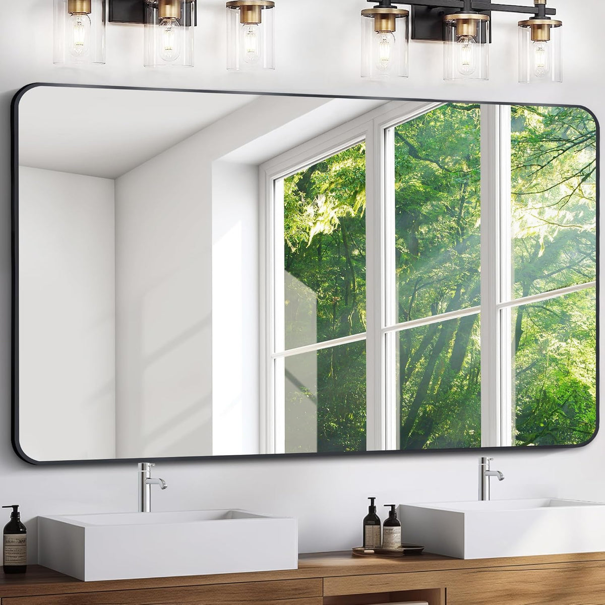 Oversized 60x36 black bathroom mirror