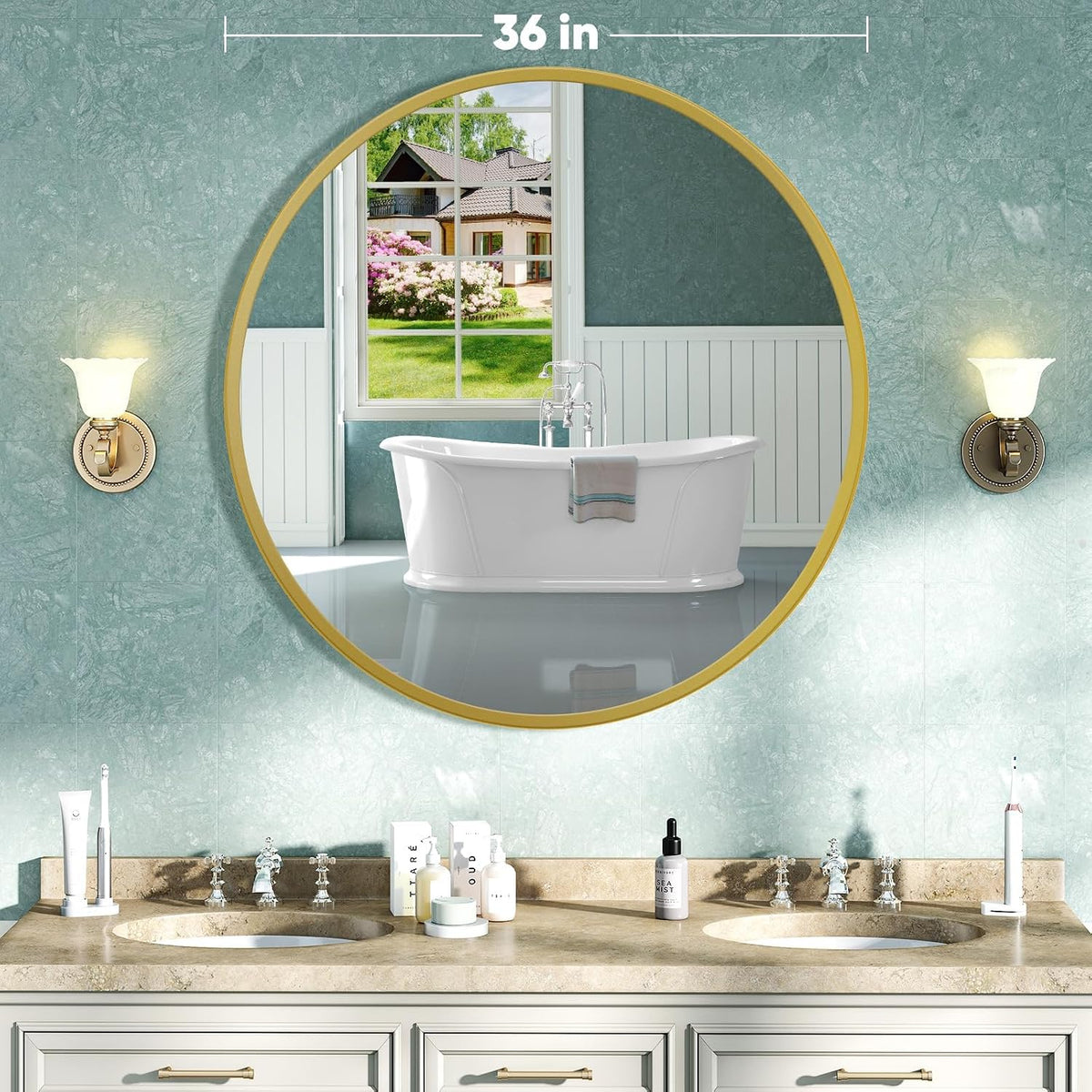 36" round gold wall mirror