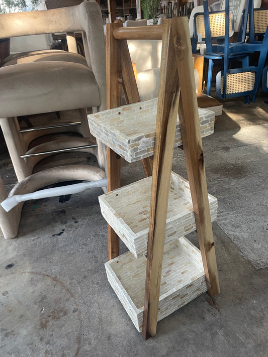 Wood & pearl small 3-tier shelf 🐚