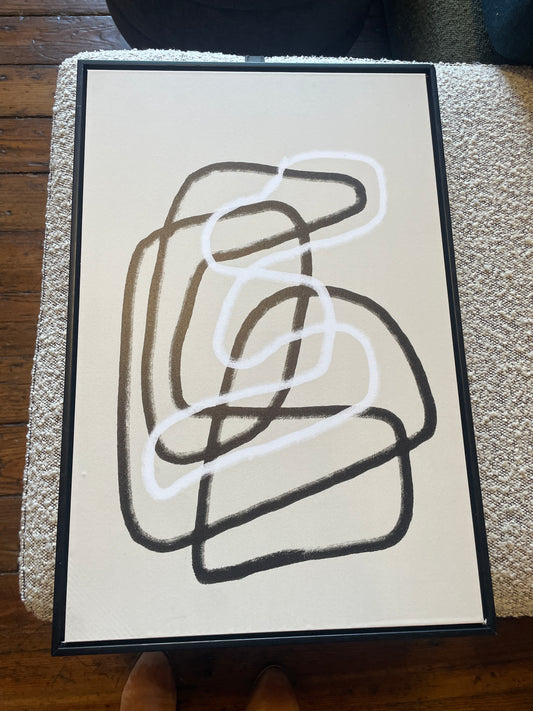Framed 16x24 abstract modern black & white tangled lines 🤍