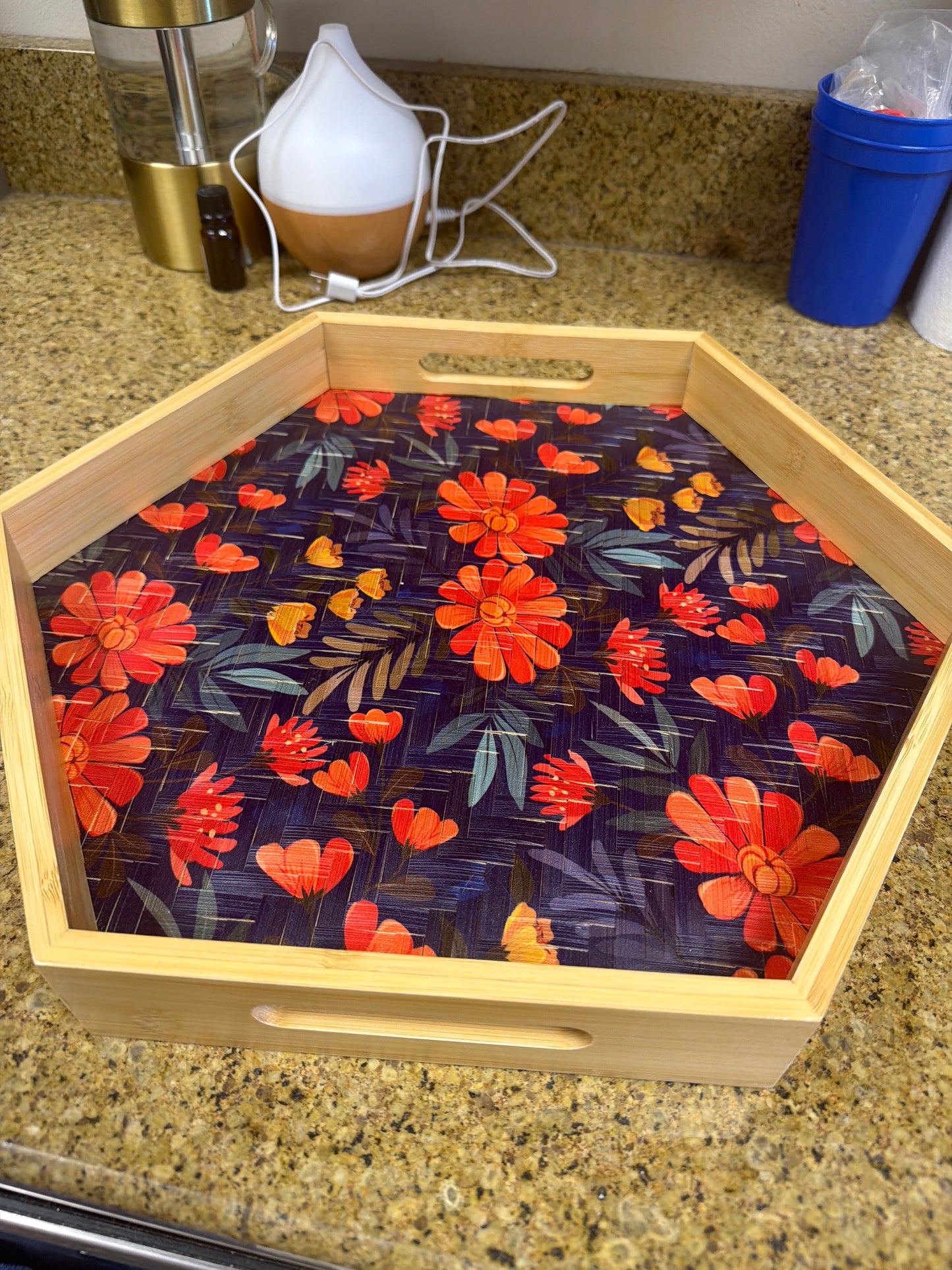 Colorful botanical hexagon tray 🌺