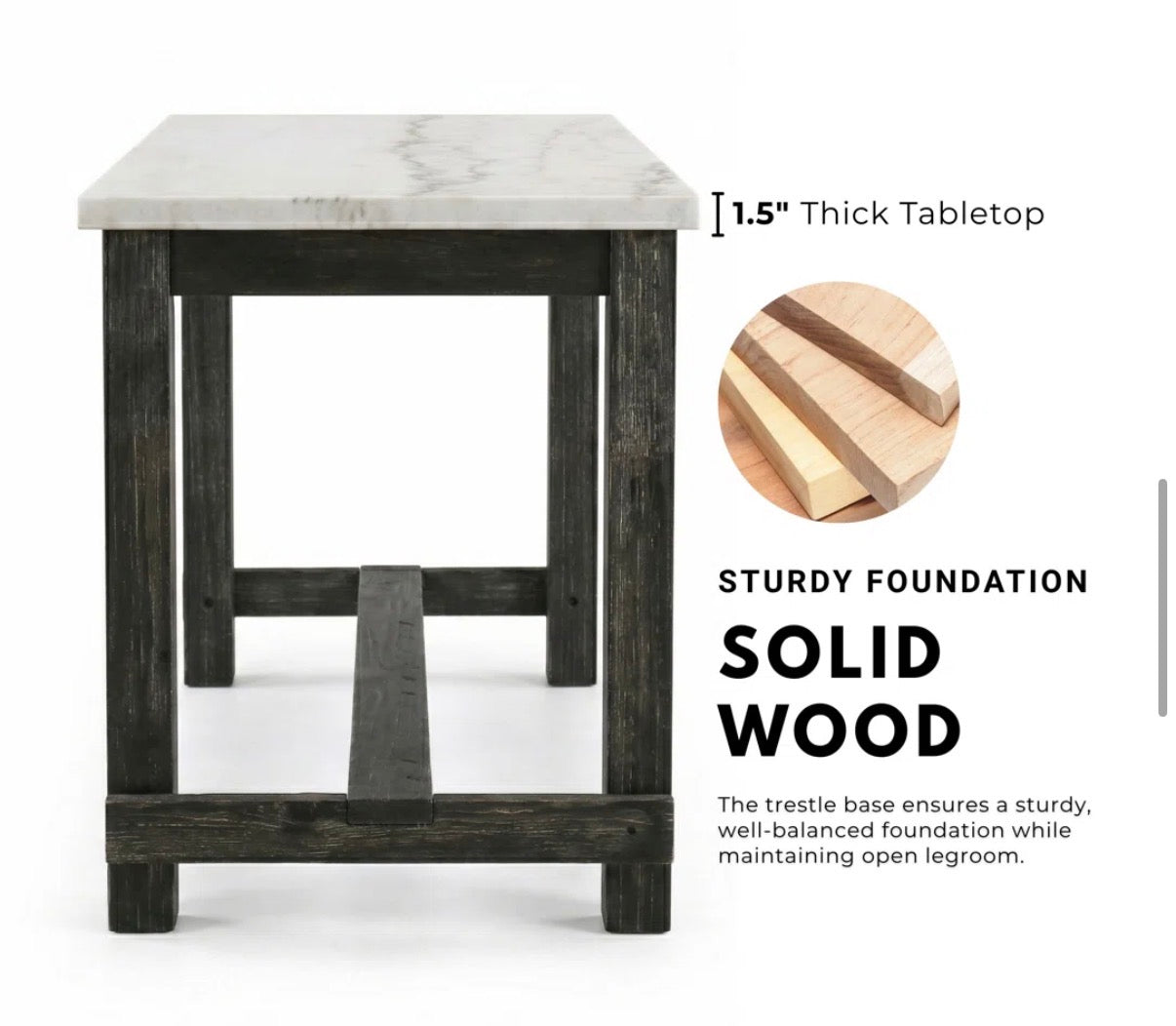 Stunning white marble island w/ black wood legs 🤍