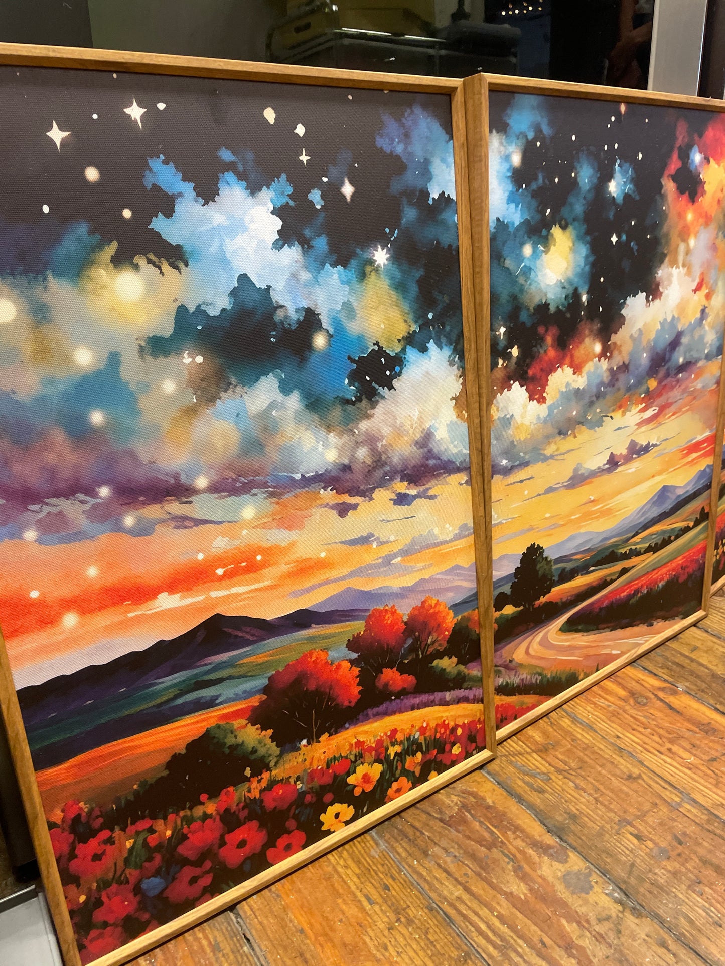 16x24 abstract mountain flower starry night retro wildflower canvas 🌸
