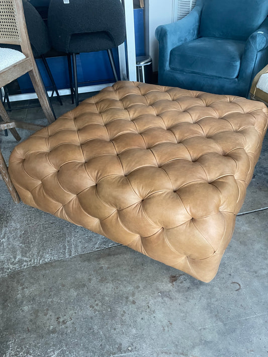 Cognac leather Poly & Bark tufted square ottoman ☕