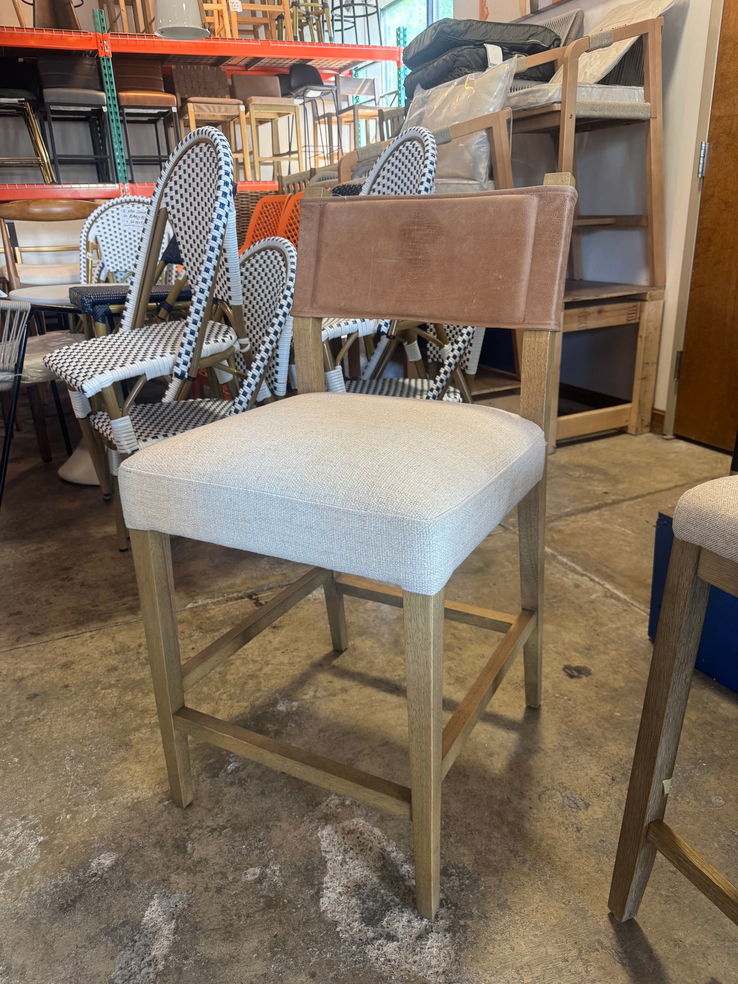 Four Hands counterheight leather & fabric barstool 🥂