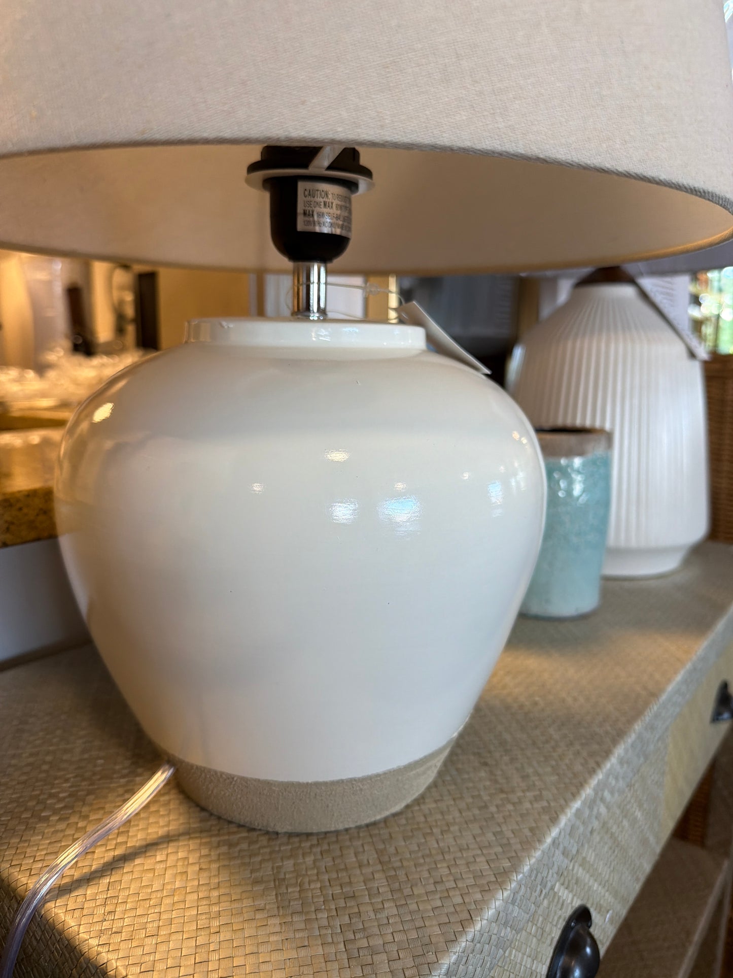 20" white & sand farmhouse ceramic pot table lamp 🌷