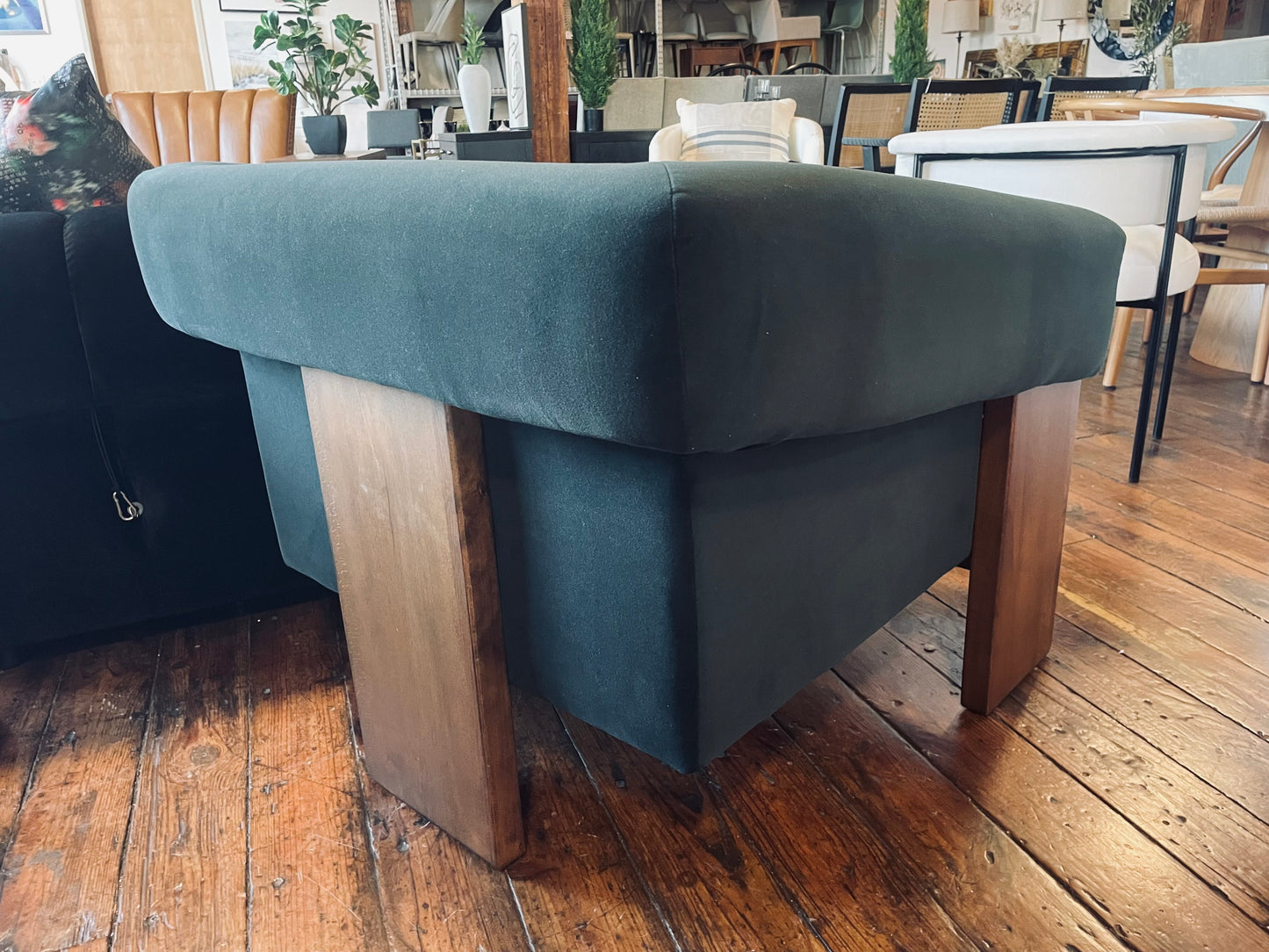 Four Hands modern velvet smoke armchair w/ wood frame 🌷