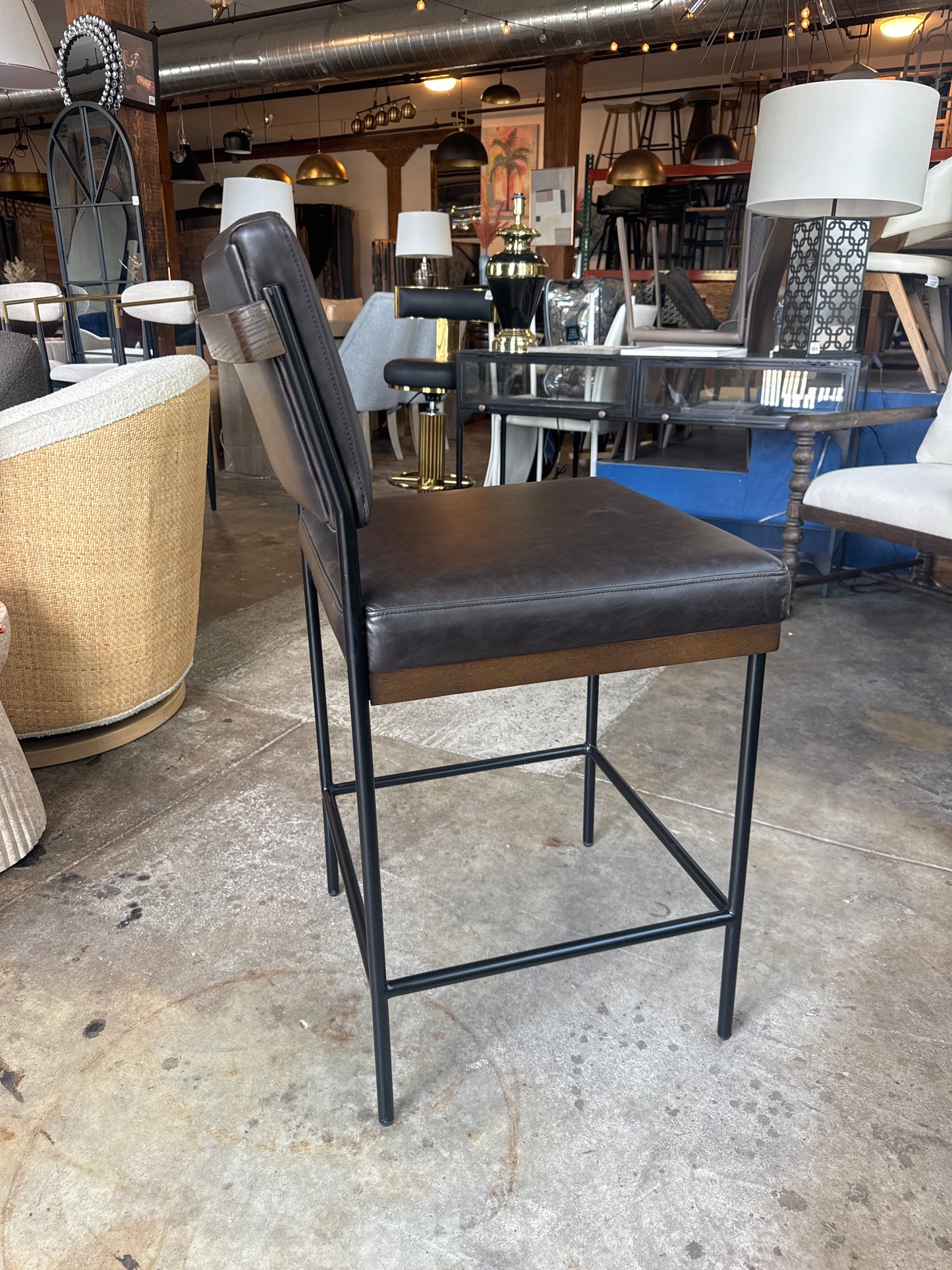 Four Hands dark brown counterheight genuine leather barstools 🤎