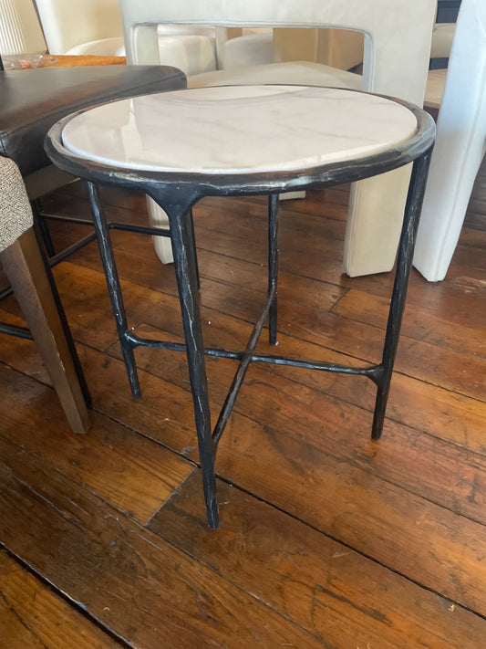 White marble & black iron end or drink table 🤍