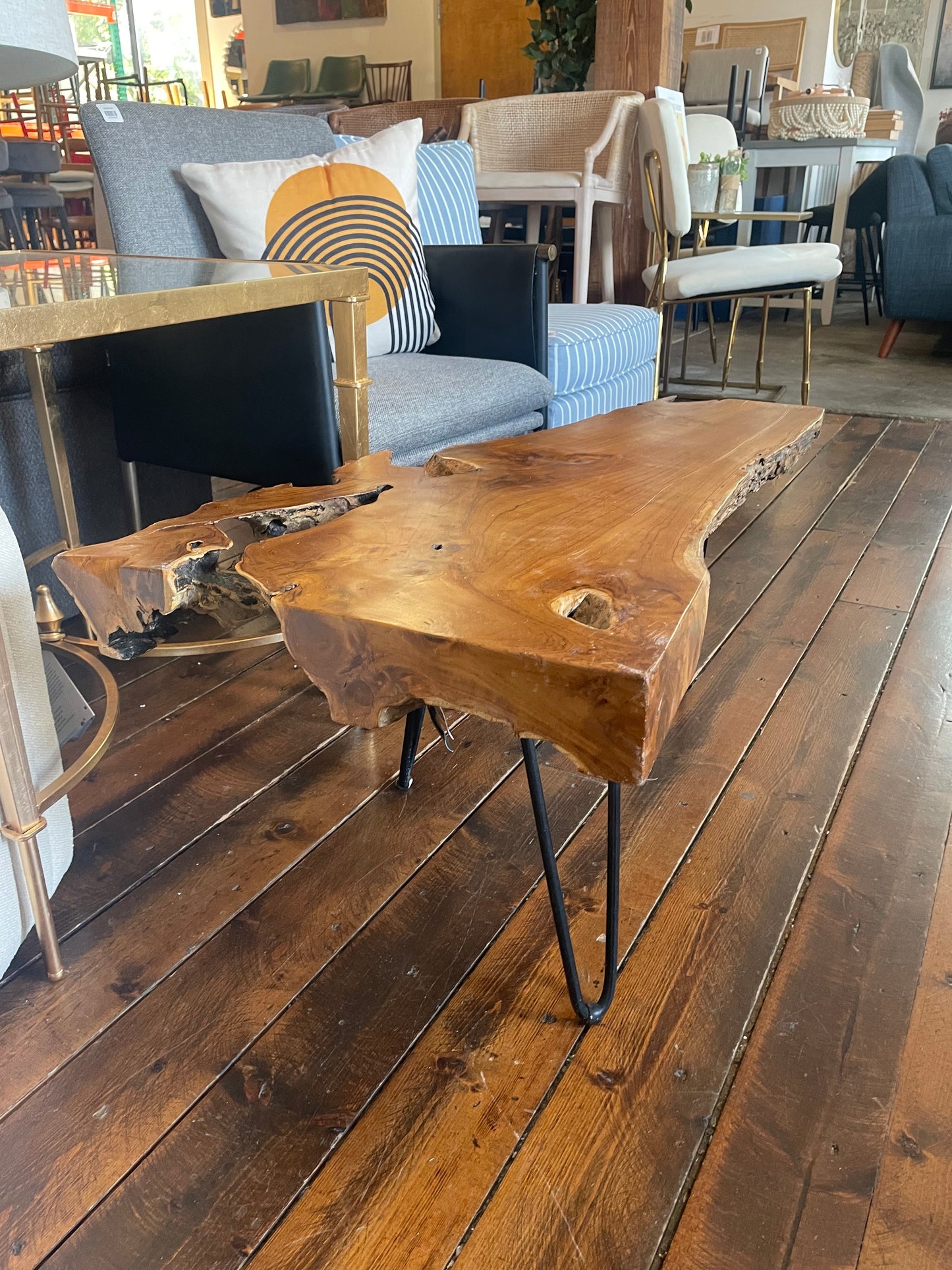 Teak live edge coffee table w/ black hairpin legs ☕️