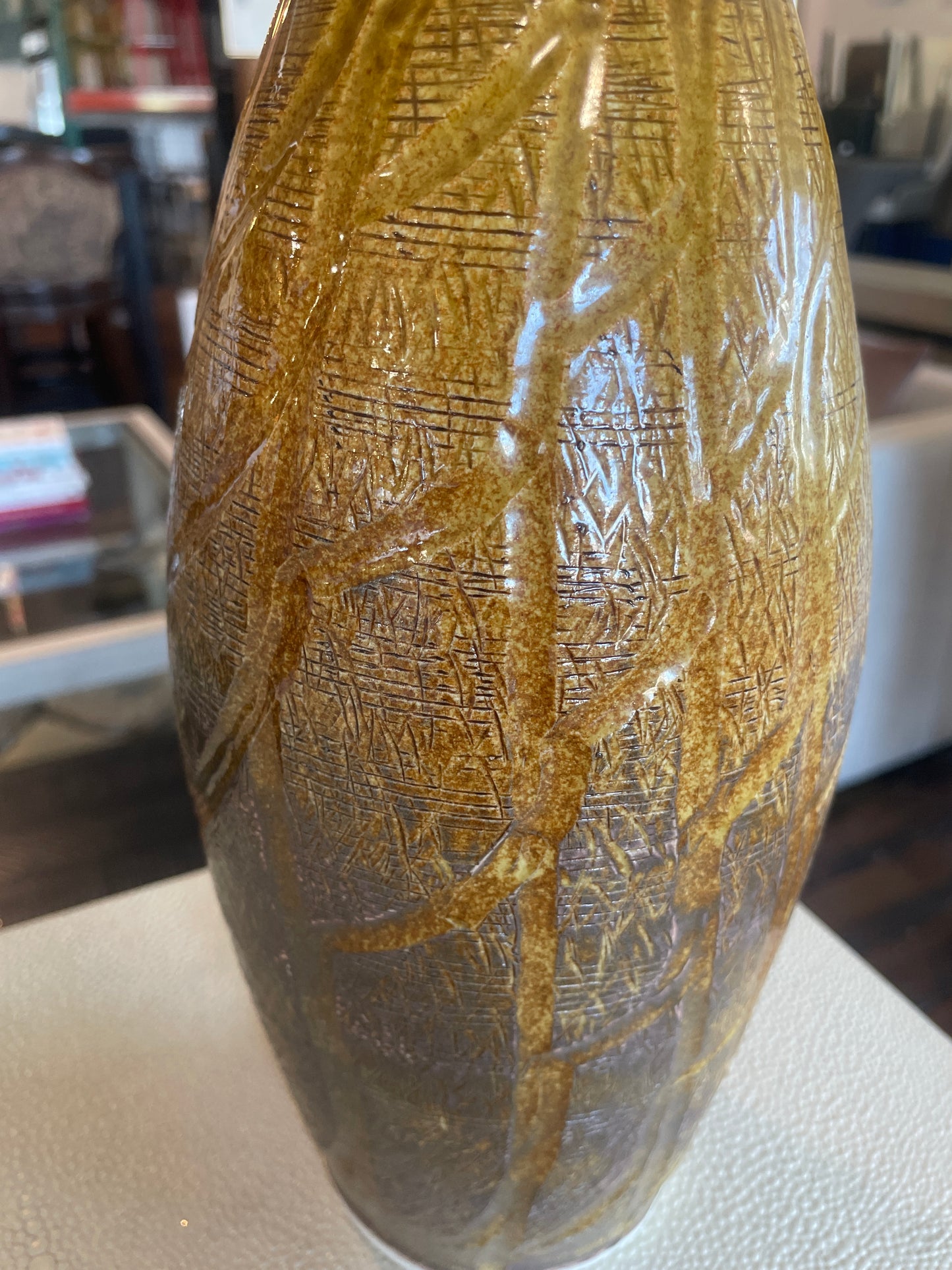 12” tall deep orange & purple ceramic vase 💐