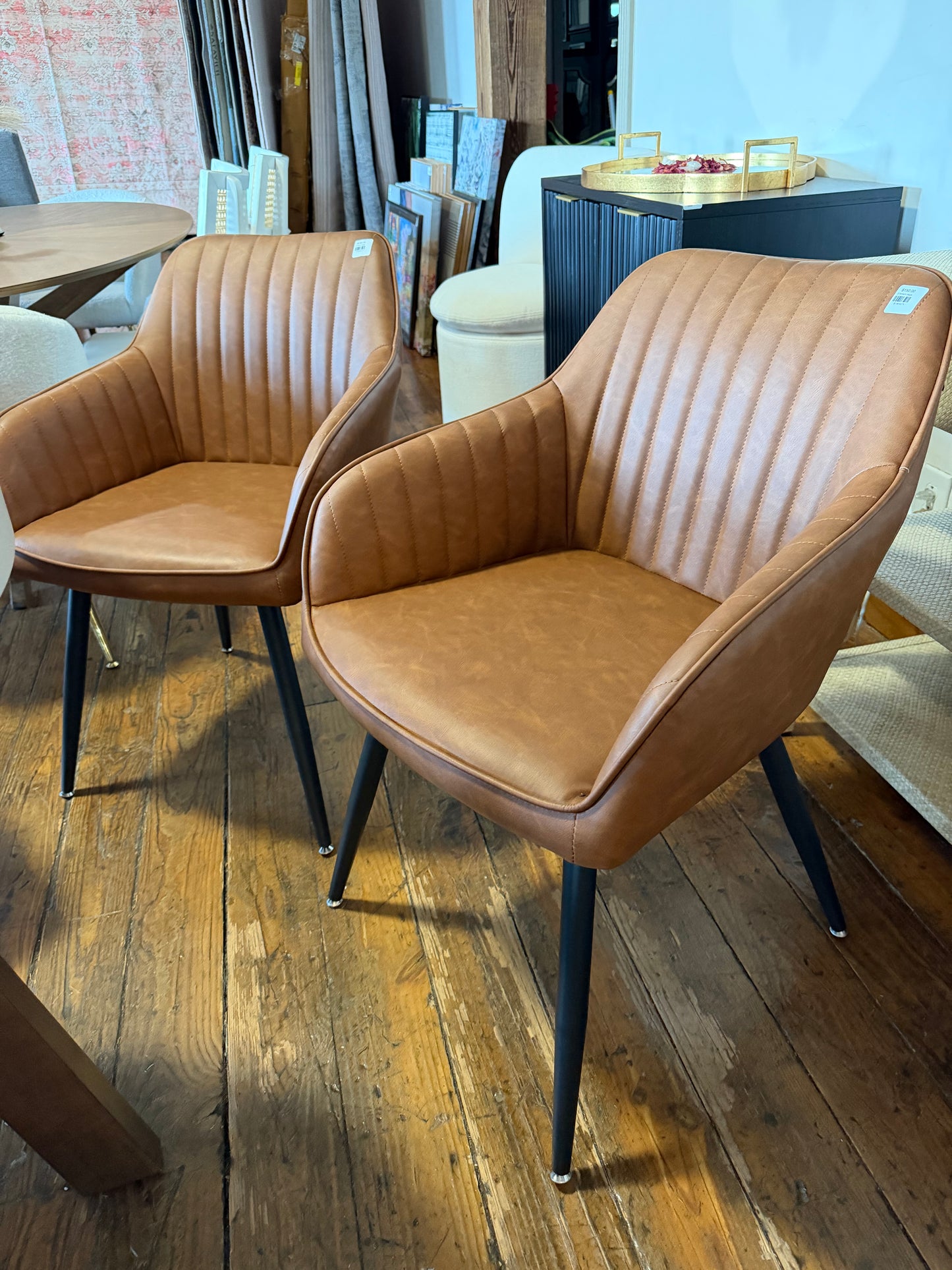 6 Brown vegan leather dining chair w/ tapered metal legs 🥃