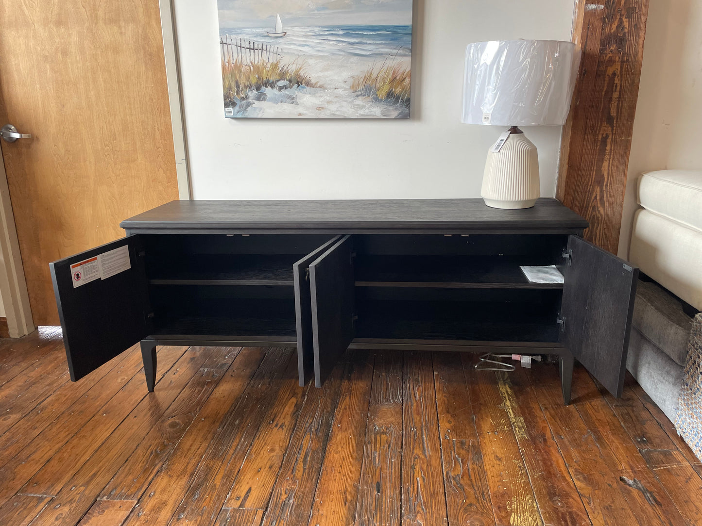 Four Hands worn black oak media console 📺