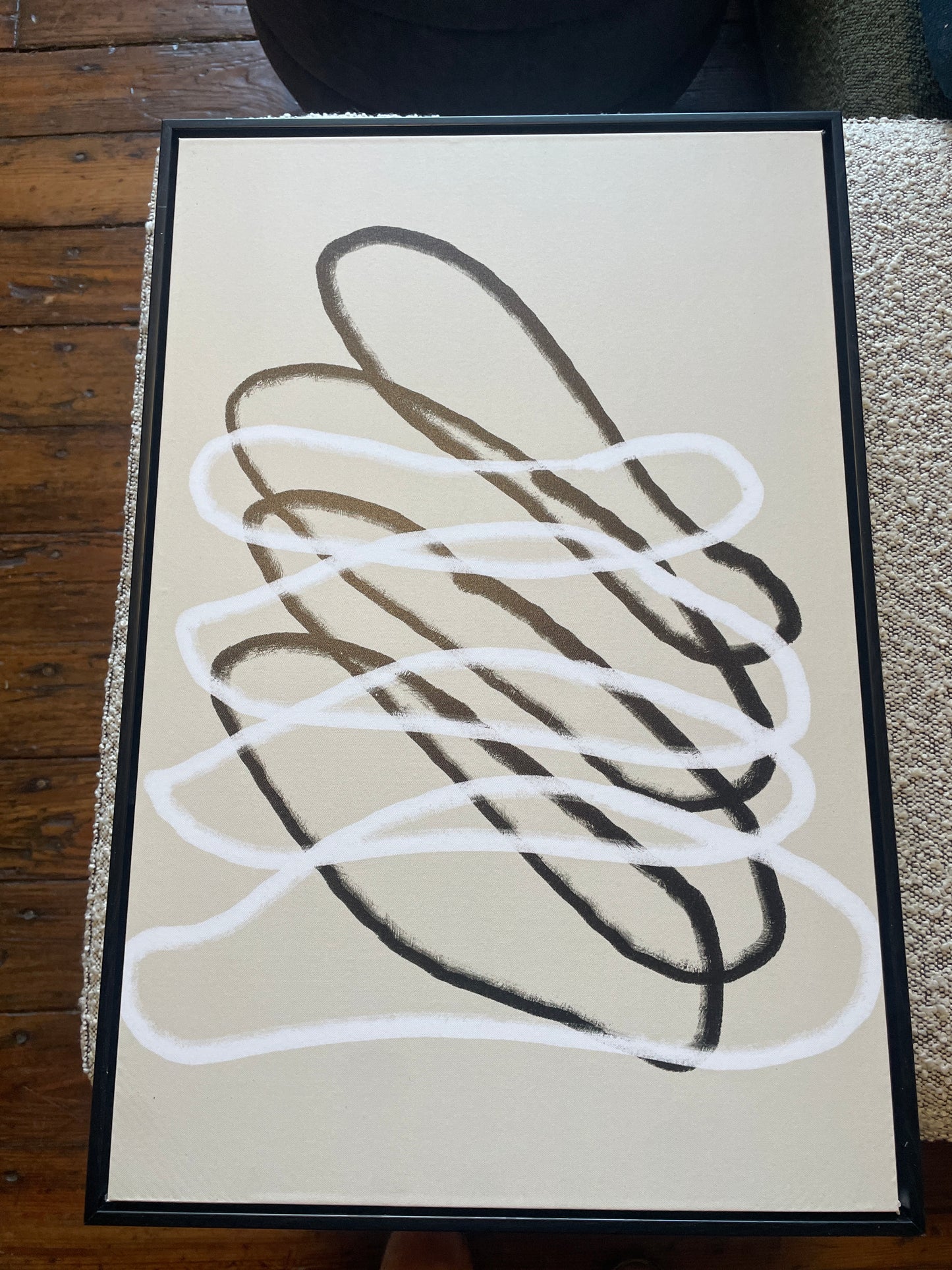 Framed 16x24 abstract modern black & white tangled lines 🤍