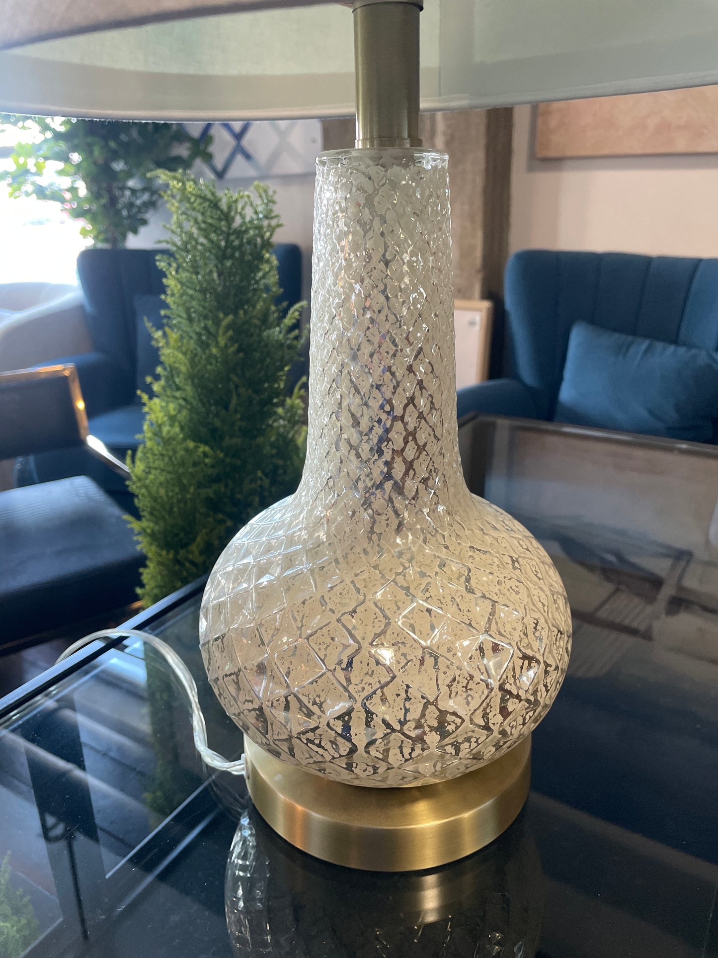 Silver & gold table lamp w/ linen shade ✨