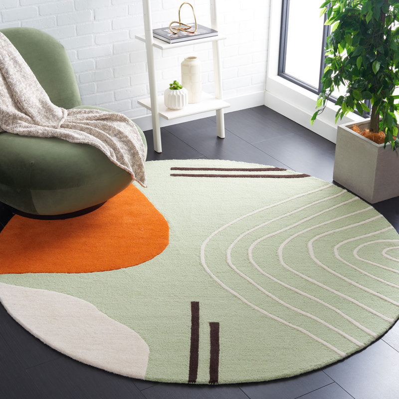 Safavieh green and rust abstract wool rug 6' round