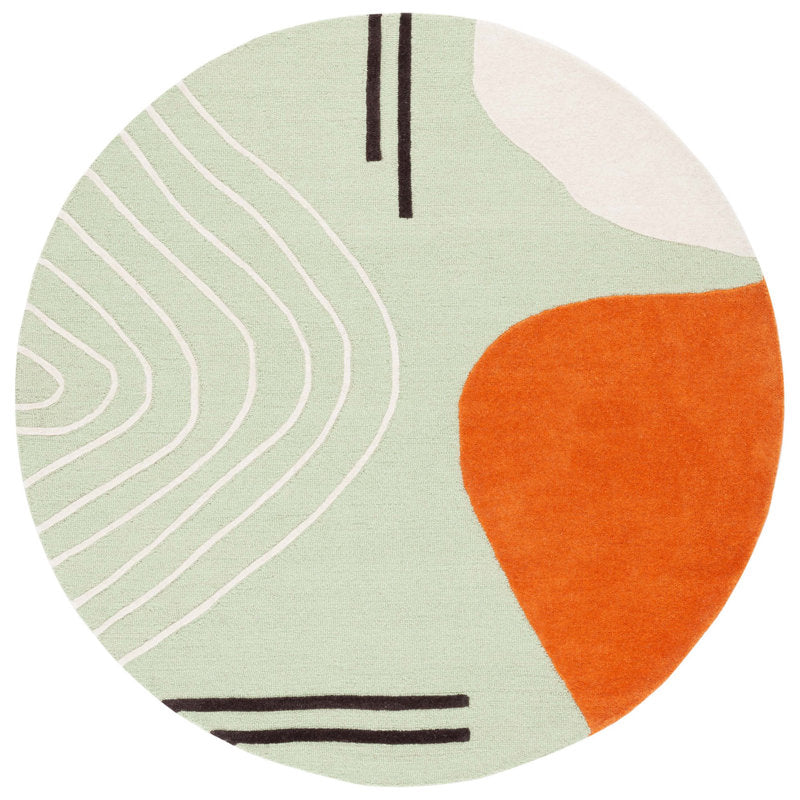 Safavieh green and rust abstract wool rug 6' round