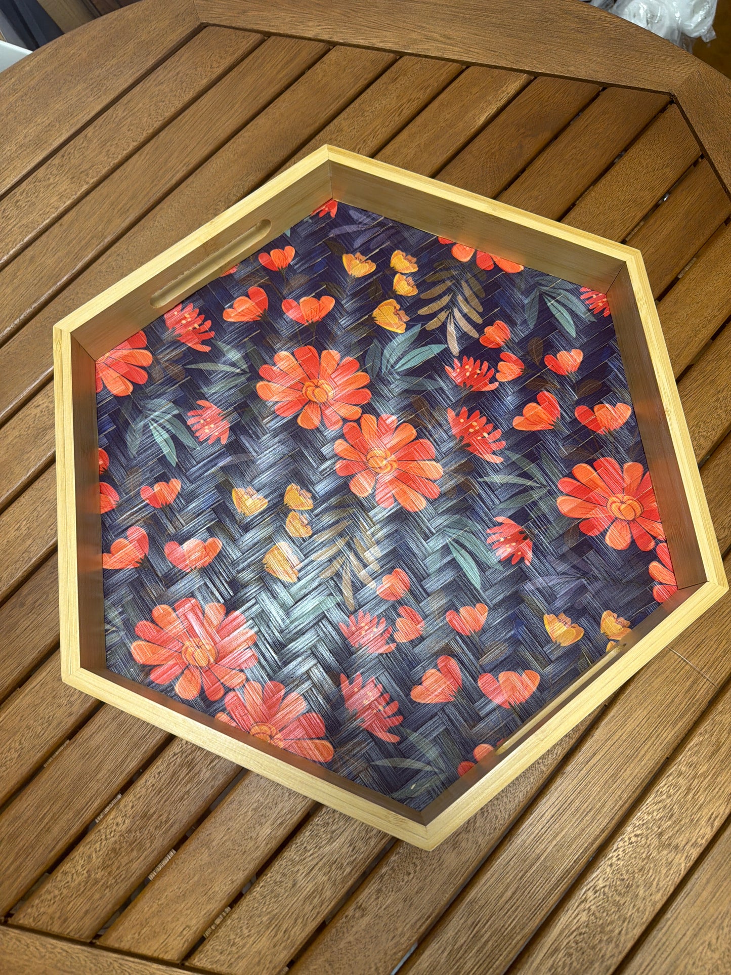 Colorful botanical hexagon tray 🌺