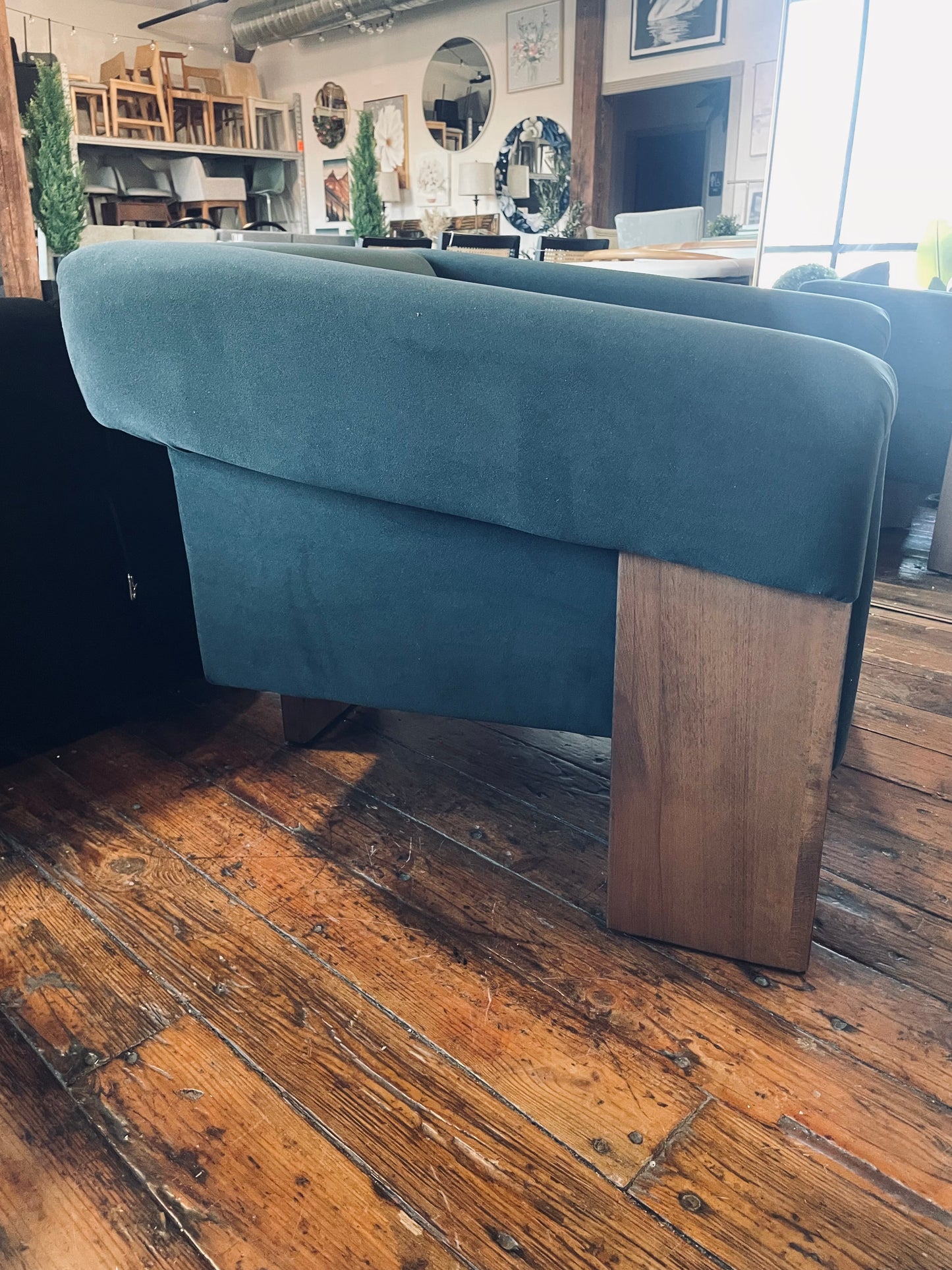 Four Hands modern velvet smoke armchair w/ wood frame 🌷