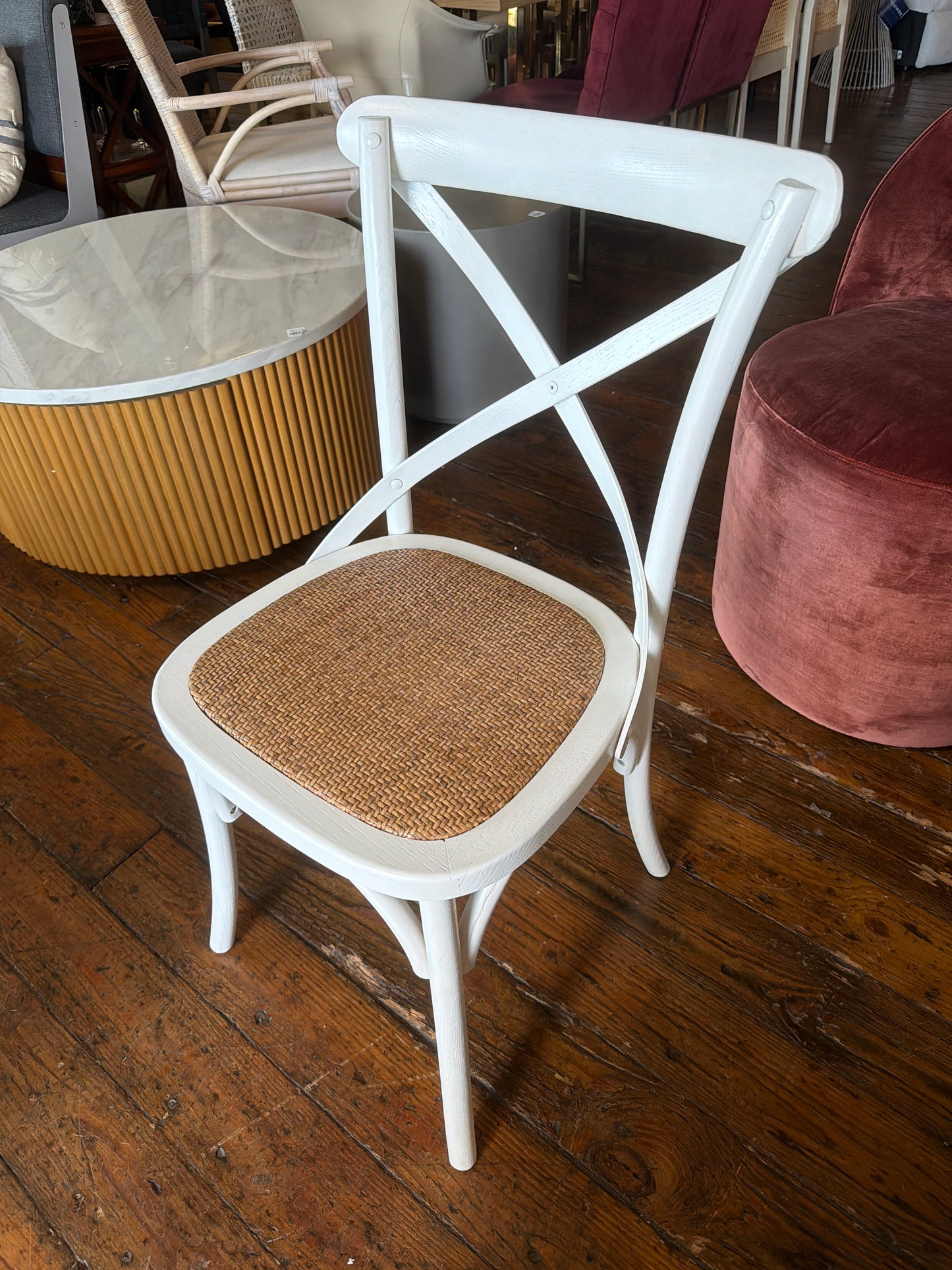 Rustic modern farmhouse white elm wood rattan dining chair 🌼