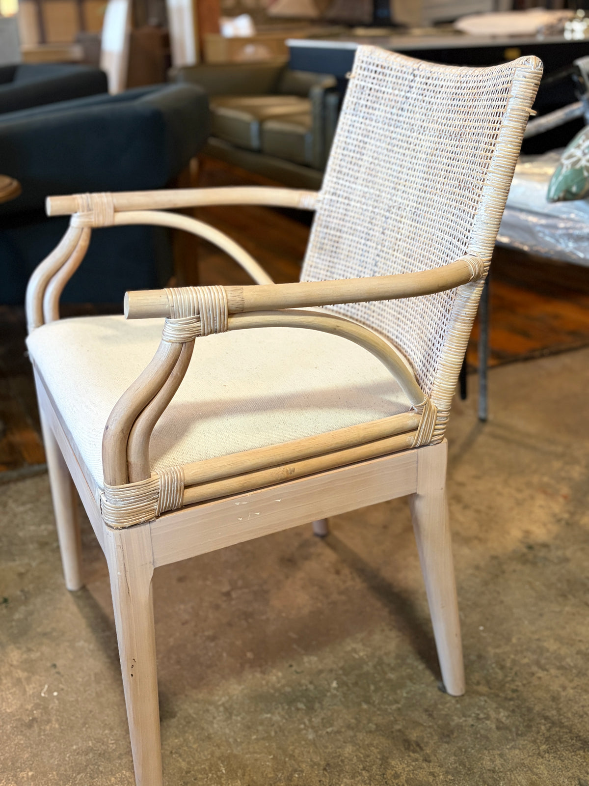 Natural Woven Cane Back Armchair with Cream Cushion 🌞