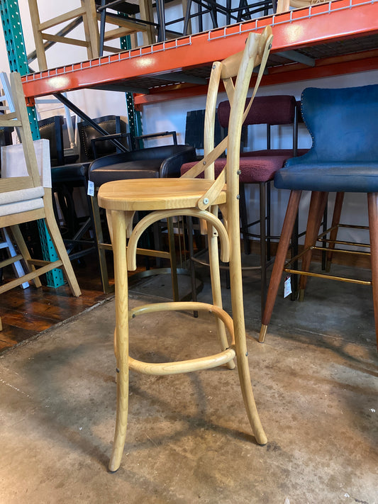 Rustic brown crossback counterheight wooden stool 🥂