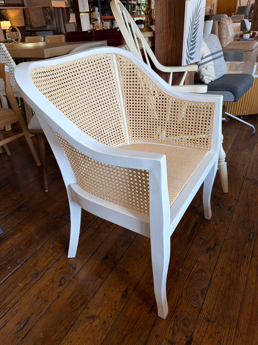 Nautical natural cane & white wood accent chair 🌻