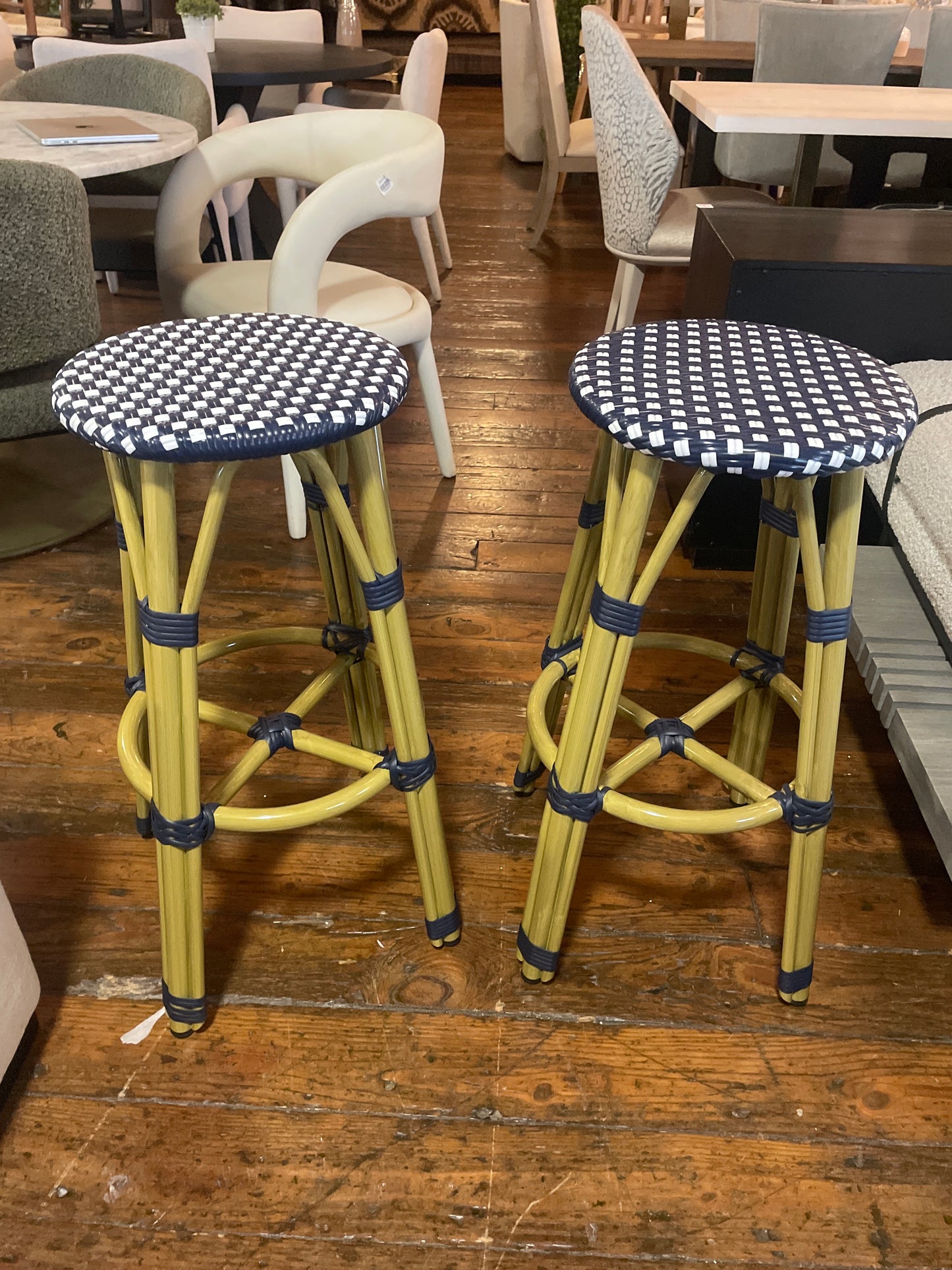 Navy blue & white barheight bistro barstool 🤍