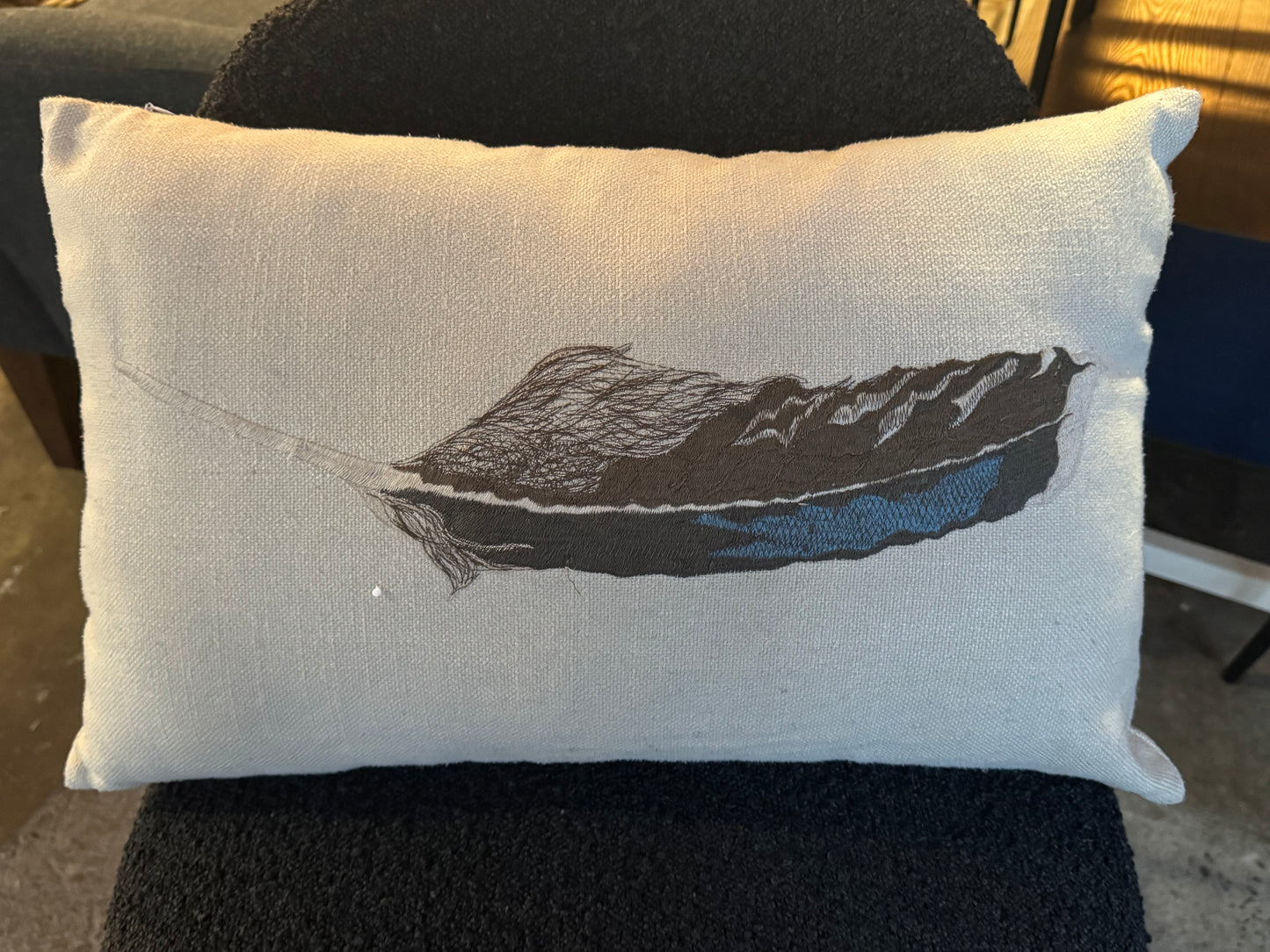 Embroidered feather throw pillow 🪶