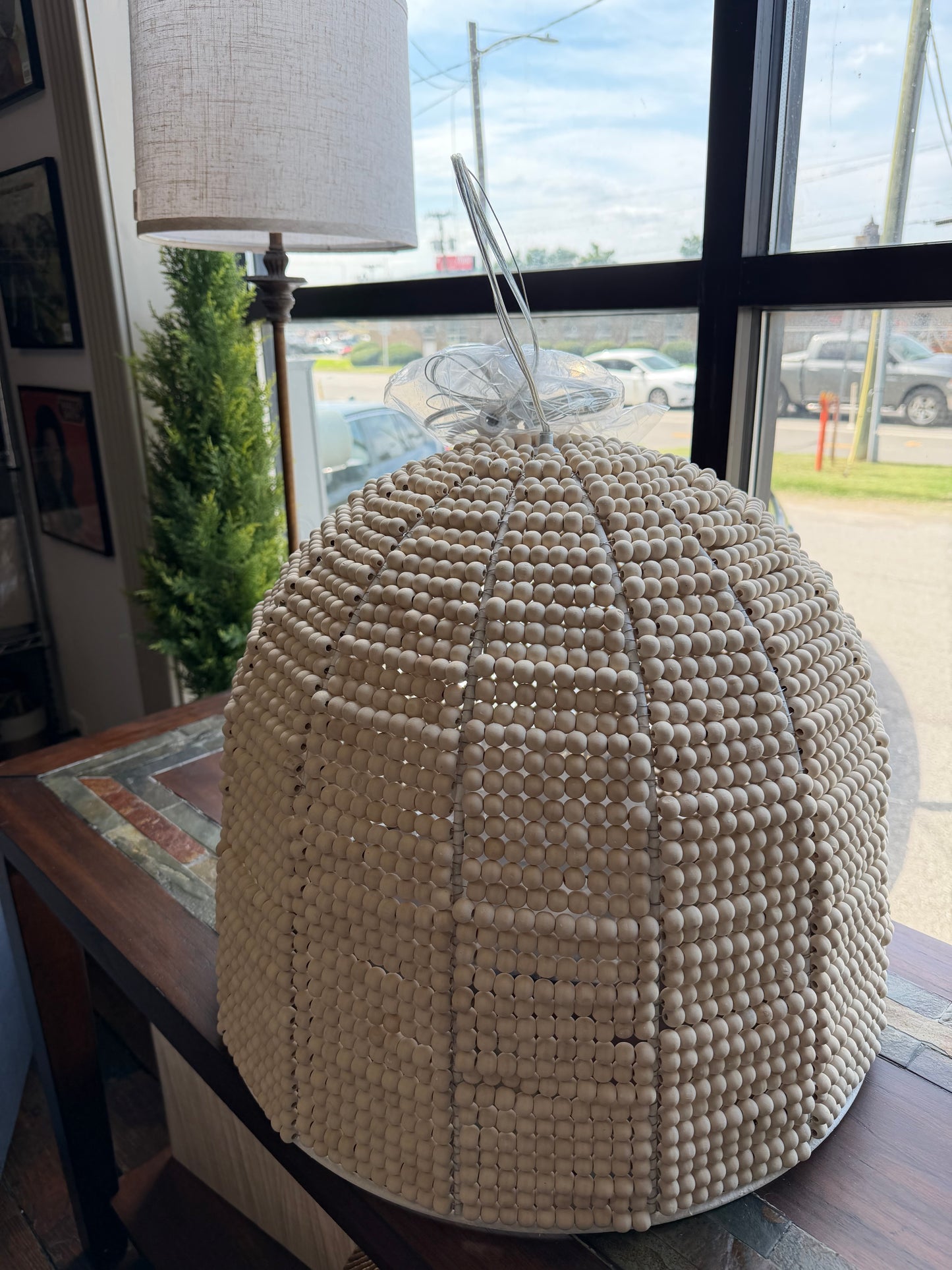 Boho 19" 4-light distressed white wood beaded chandelier 🕯️