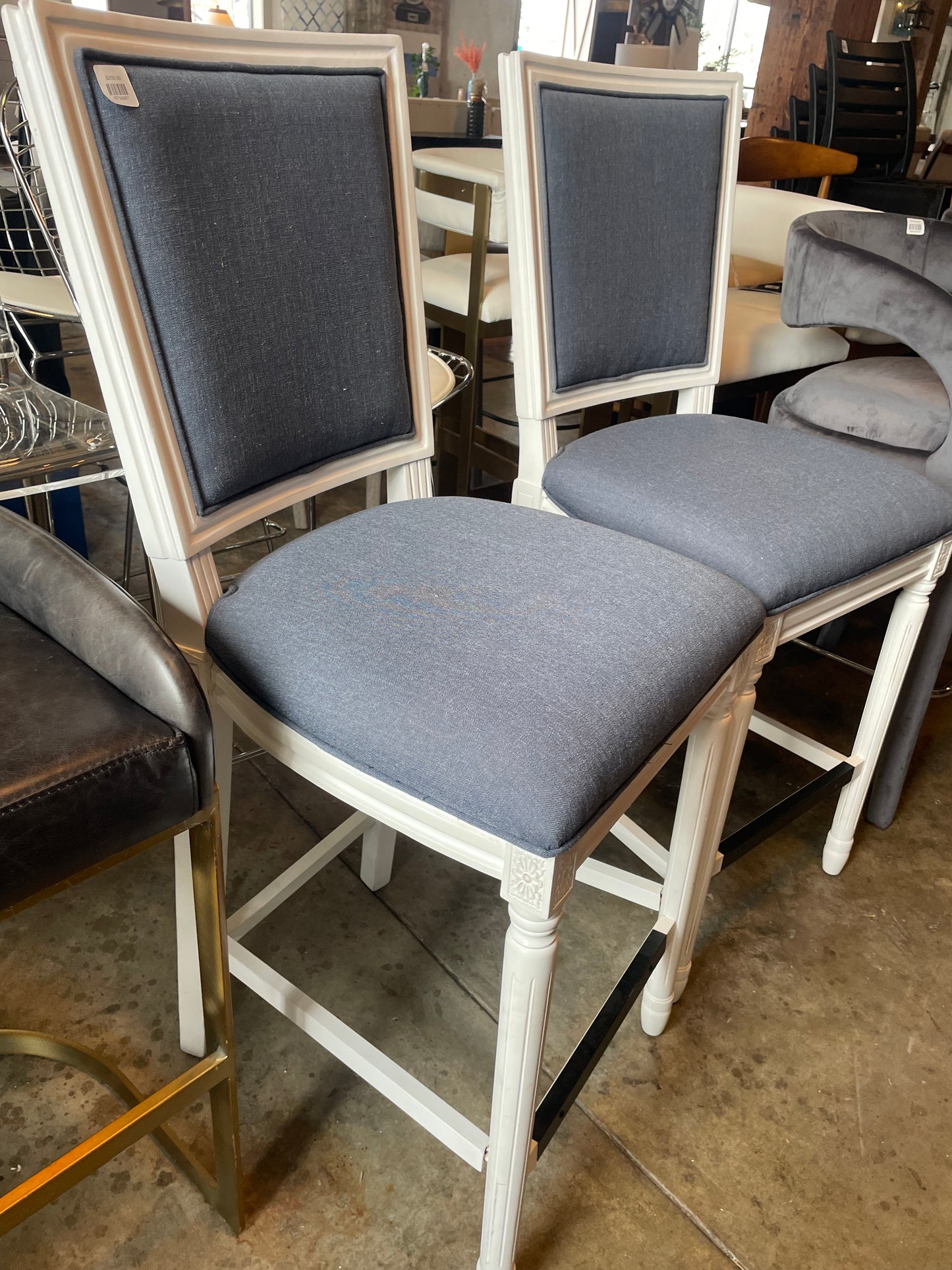 2 country farmhouse grey & white barstools 🍾