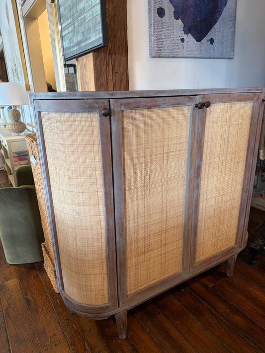 Acacia wood cabinet w/ natural woven, cane doors 🌷