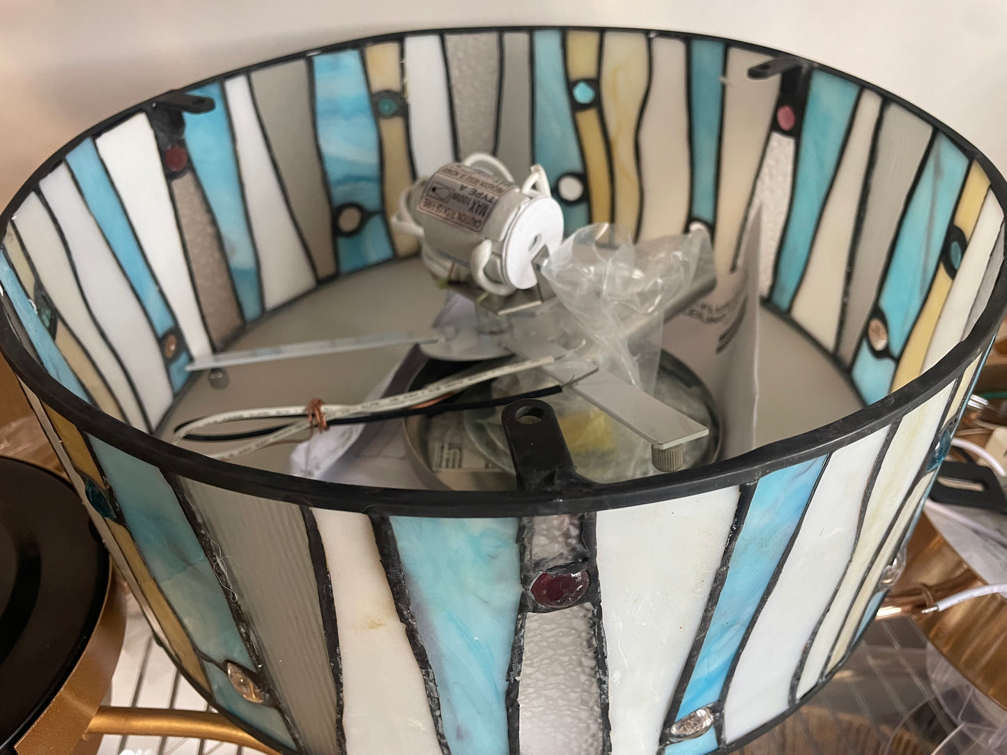 Blue Tiffany-style 13” semi-flush mount light fixture 💙