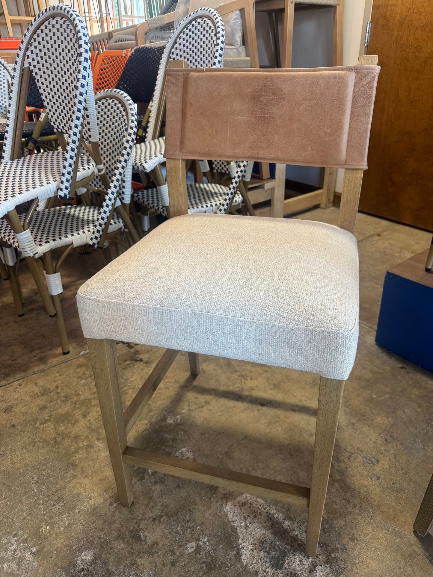 Four Hands counterheight leather & fabric barstool 🥂