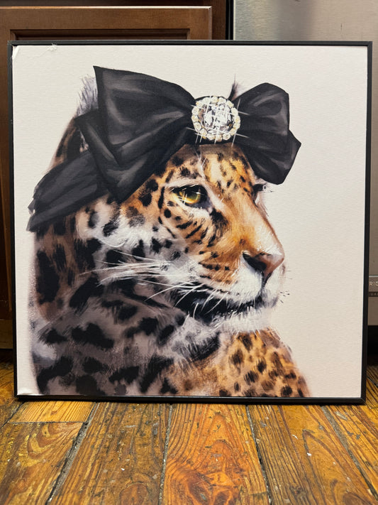 24x24 Glam Leopard w/ Chanel hair bow canvas 🎀