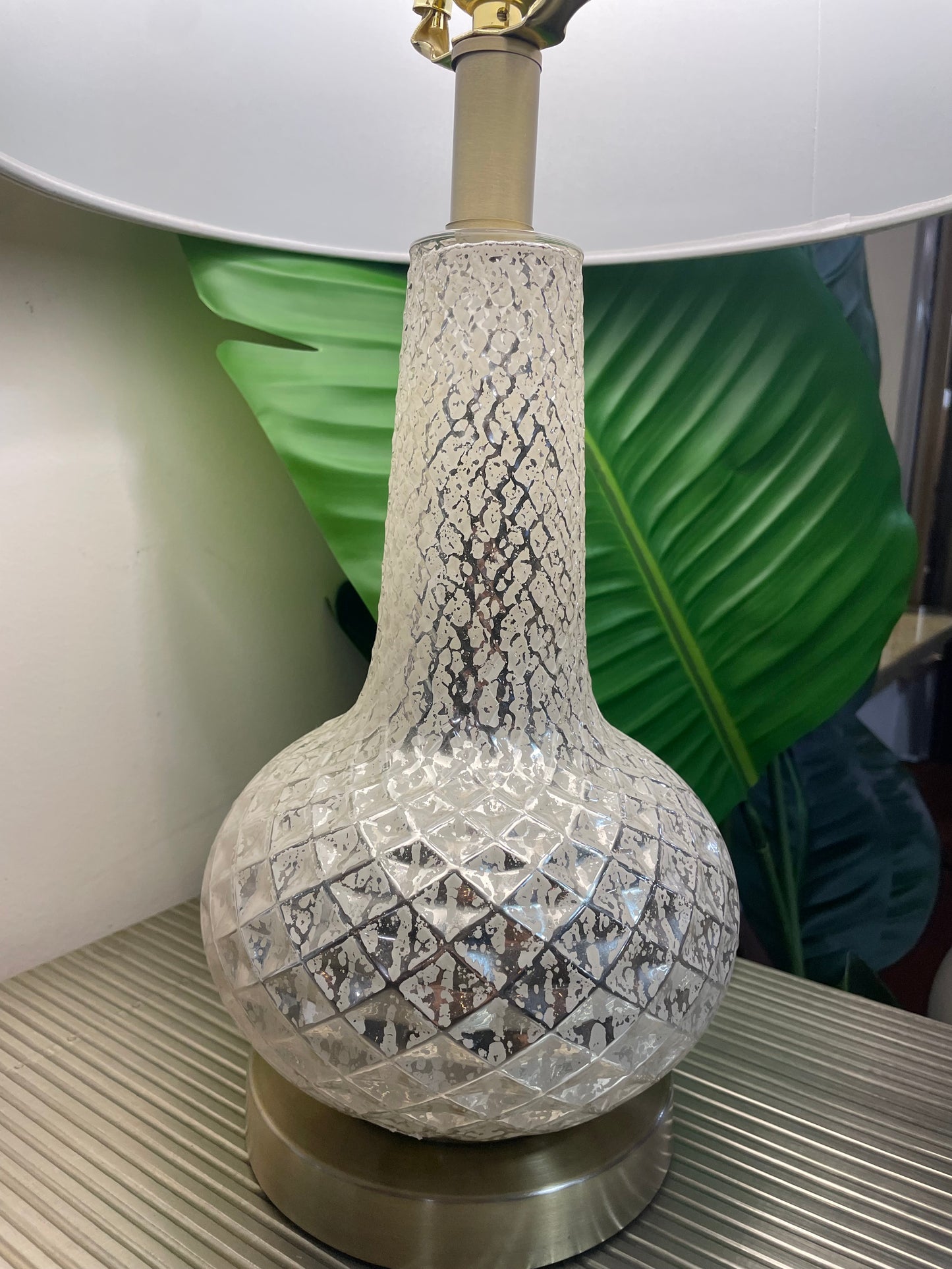 Silver & gold table lamp w/ linen shade ✨