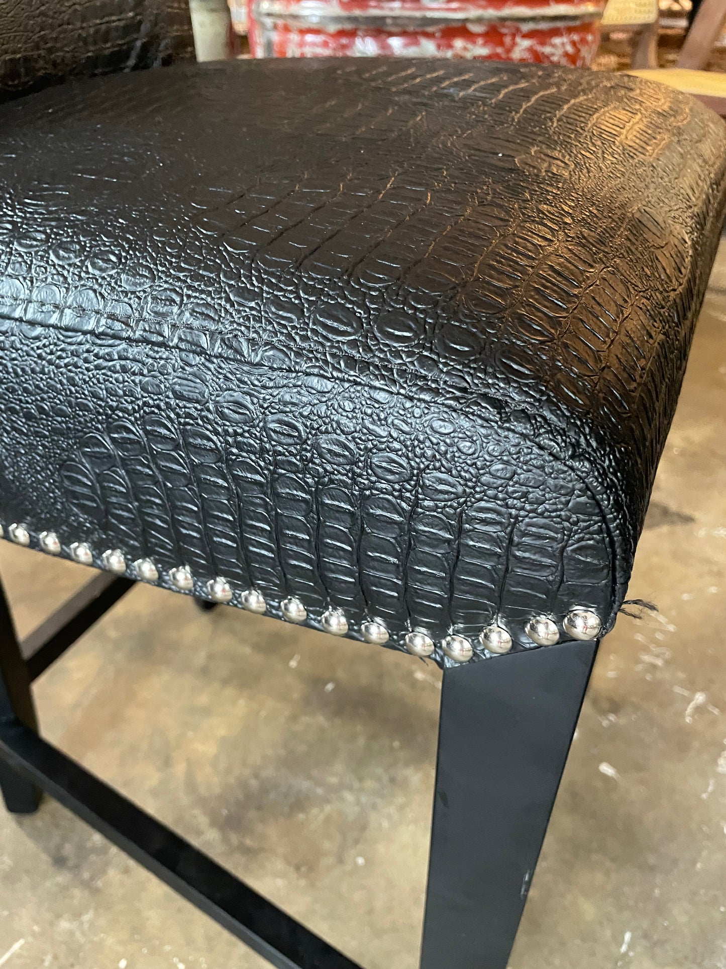 2 faux black crocodile counterheight barstools w/ nailhead trim 🥂