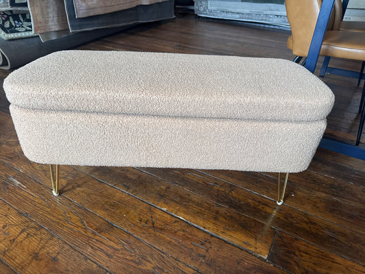 Modern rose gold faux fur oval storage bench w/ gold legs🌼